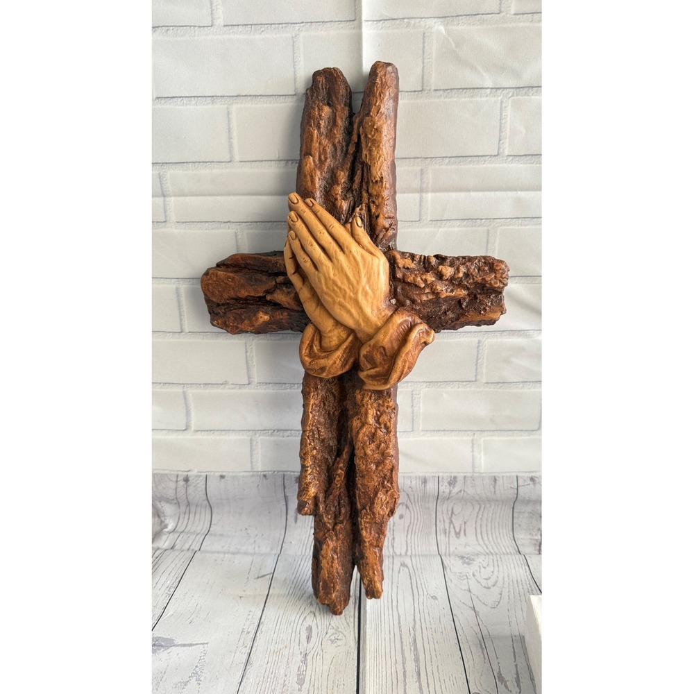 Vintage Rustic Praying Hands Wall Cross Religious Faith Home Decor 18 Inch